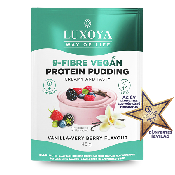 9-FIBRE VEGAN PROTEIN PUDDING - VEGÁN FEHÉRJÉT TARTALMAZÓ ROSTPUDING 9 FÉLE NÖVÉNYI ROSTTAL 45 g - Vanília-erdei gyümölcs ízű