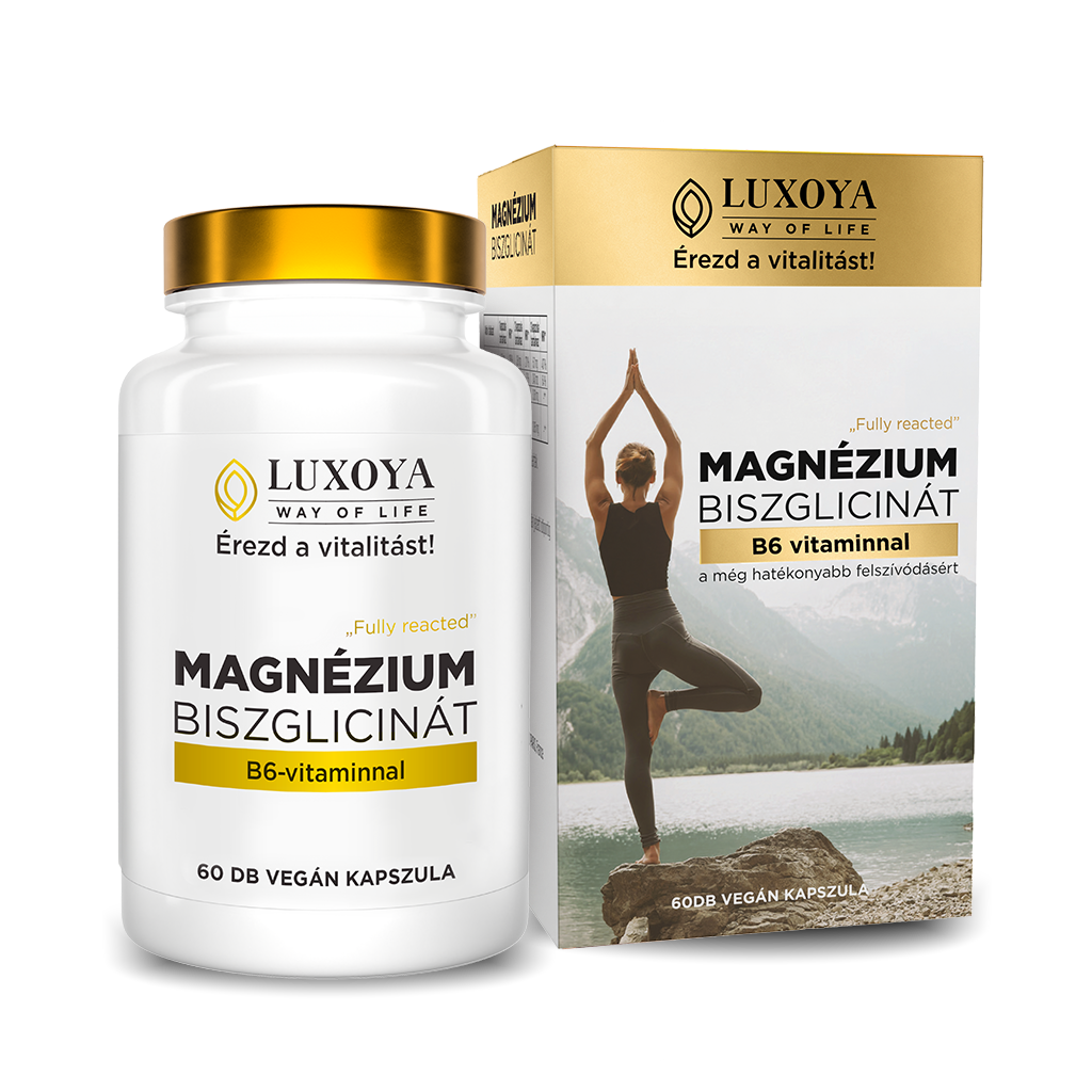 LXY FULLY REACTED - MAGNÉZIUM BISZGLICINÁT -Magnéziumot, B6-vitamint, fekete bors kivonatot tartalmazó étrend-kiegészítő készítmény - 60db