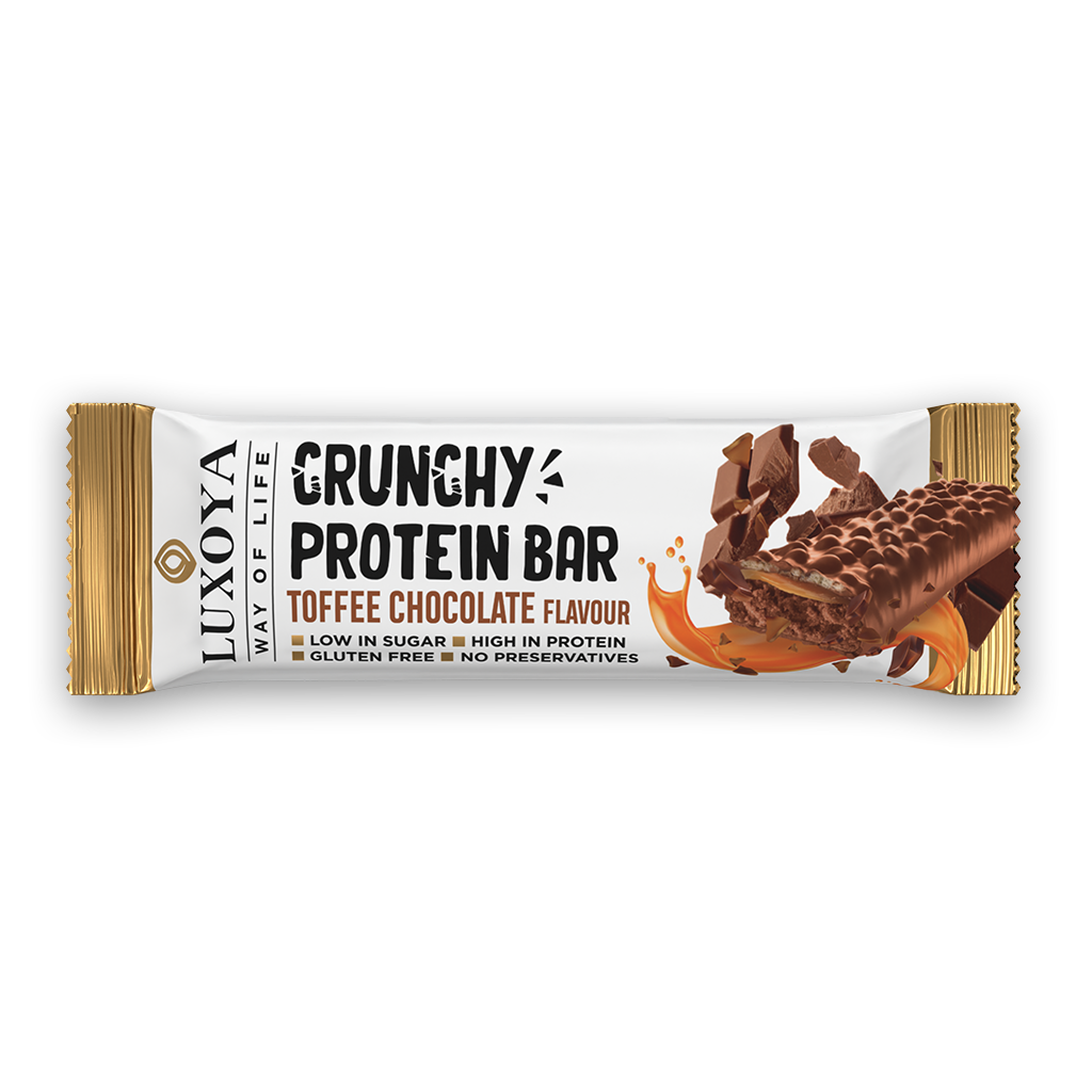 Luxoya CRUNCHY PROTEIN BAR - ROPPANÓS FEHÉRJESZELET 45g - Karamella Csokoládé ízű