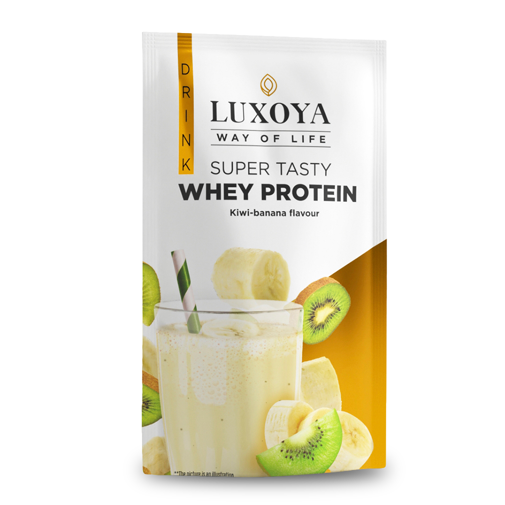 LXY SUPER TASTY WHEY PROTEIN - PRÉMIUM TEJSAVÓ FEHÉRJE ITALPOR 30 g - Kivi-banán ízű